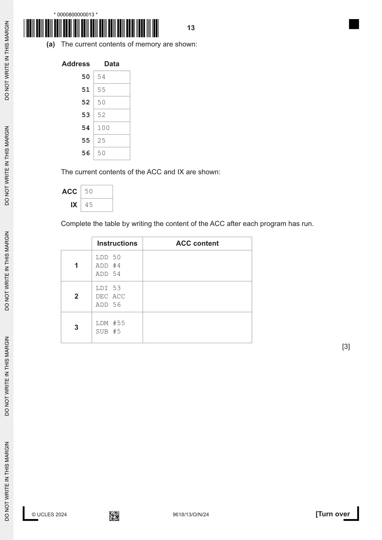 Cambridge A Level Computer Science 9618 2024 Oct/Nov Paper 1 · Variant 3 question paper, page 13 of 20