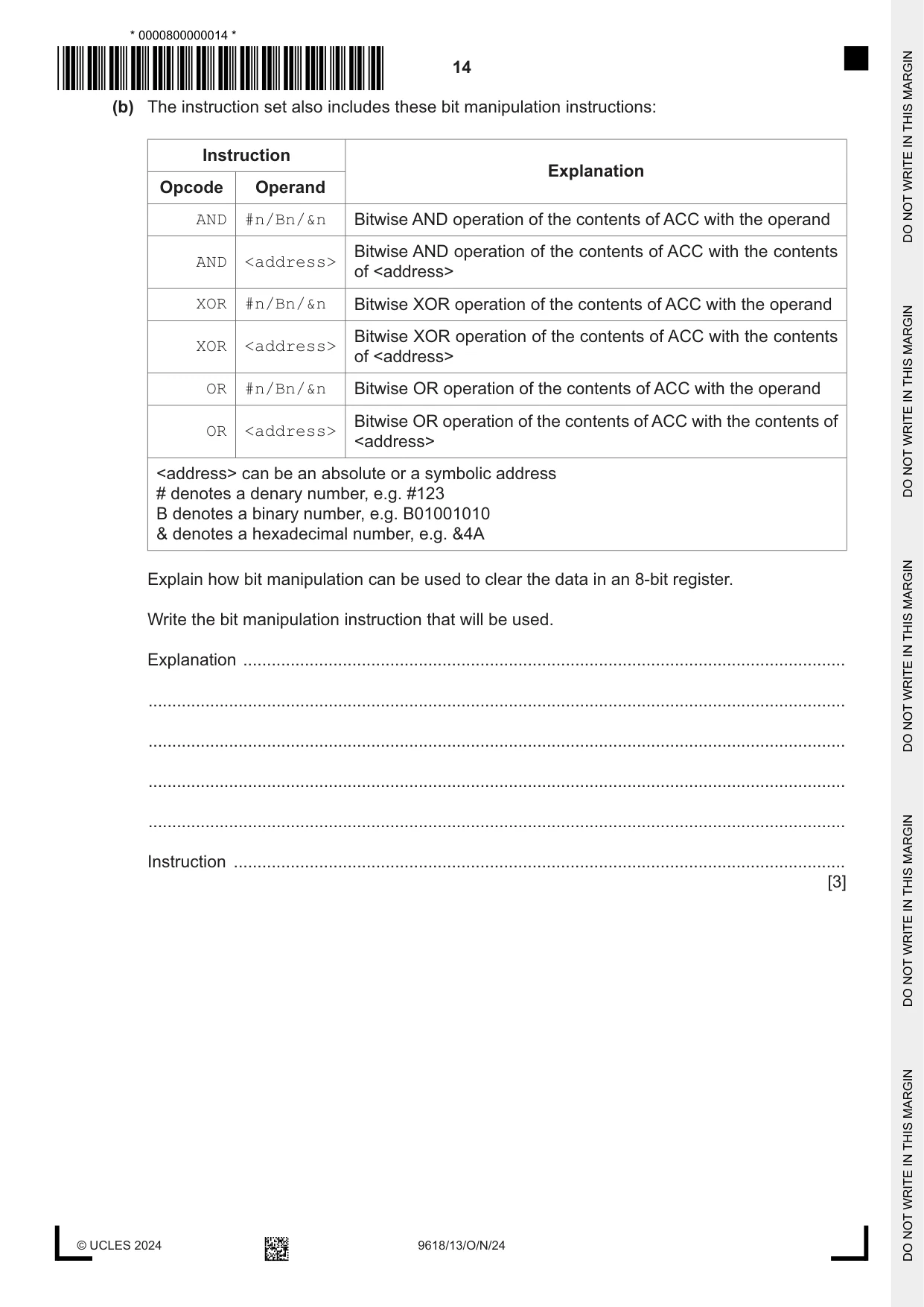Cambridge A Level Computer Science 9618 2024 Oct/Nov Paper 1 · Variant 3 question paper, page 14 of 20