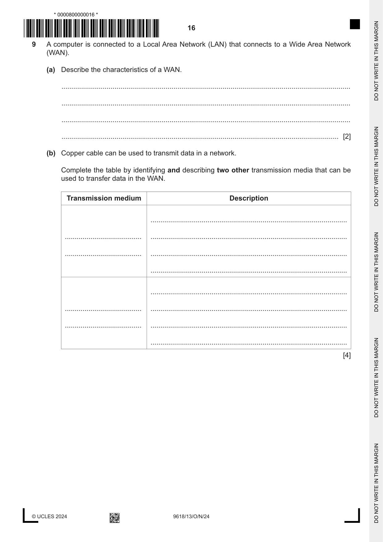 Cambridge A Level Computer Science 9618 2024 Oct/Nov Paper 1 · Variant 3 question paper, page 16 of 20