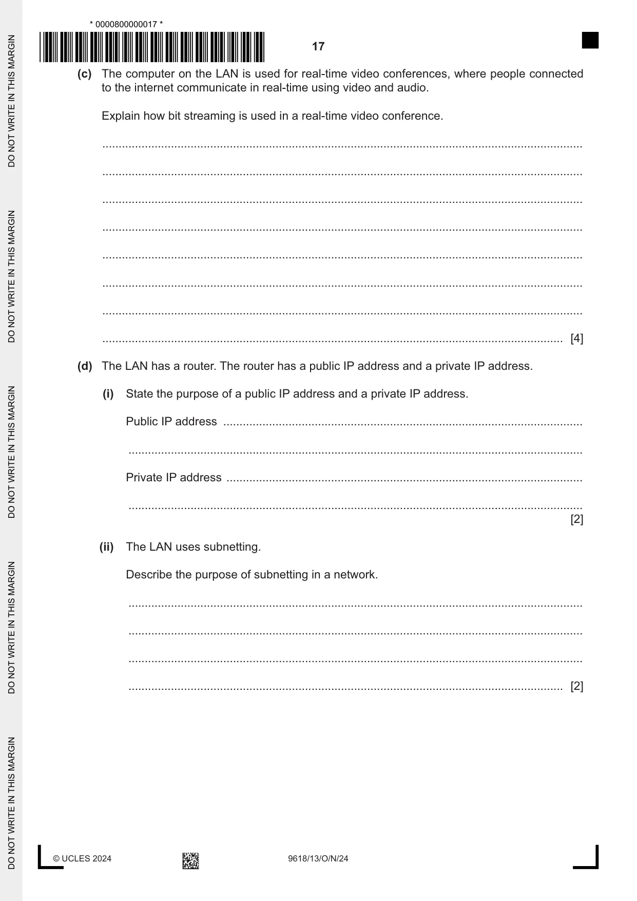 Cambridge A Level Computer Science 9618 2024 Oct/Nov Paper 1 · Variant 3 question paper, page 17 of 20
