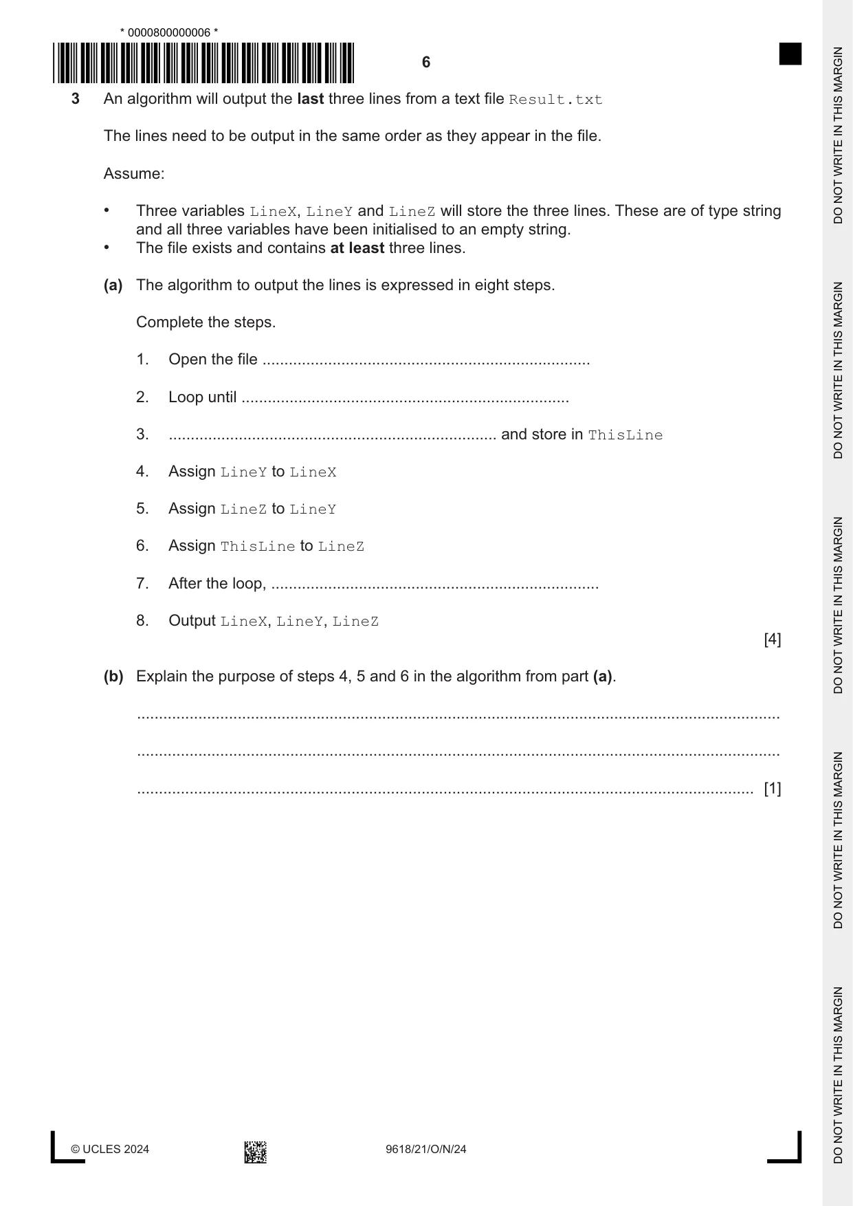Cambridge A Level Computer Science 9618 2024 Oct/Nov Paper 2 · Variant 1 question paper, page 6 of 20
