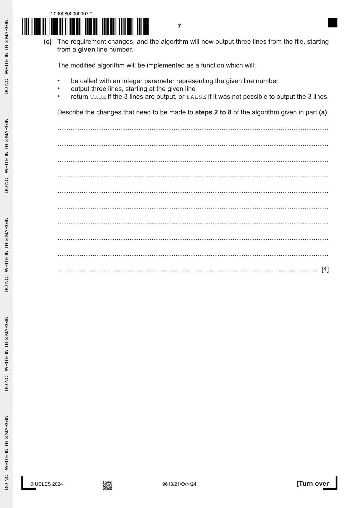 Cambridge A Level Computer Science 9618 2024 Oct/Nov Paper 2 · Variant 1 question paper, page 7 of 20