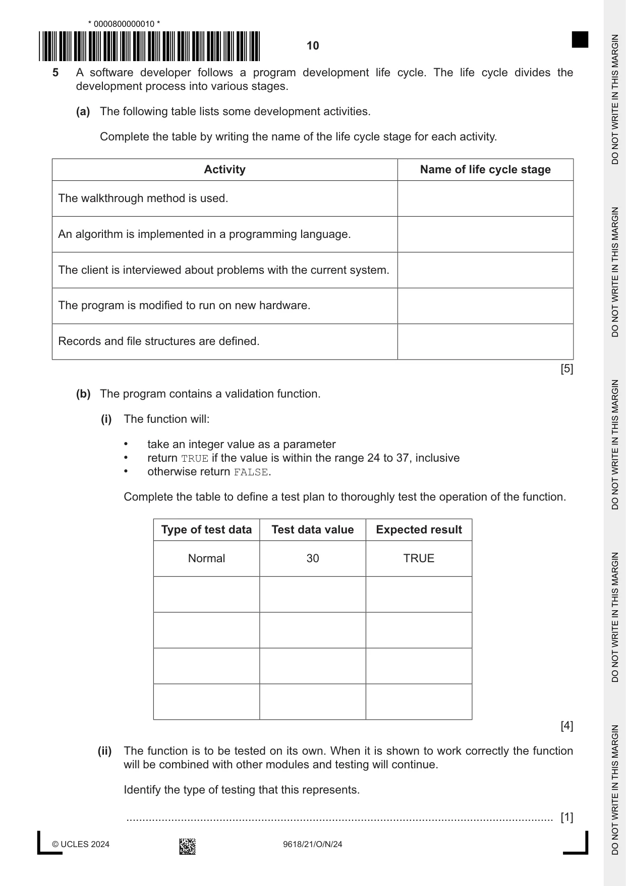 Cambridge A Level Computer Science 9618 2024 Oct/Nov Paper 2 · Variant 1 question paper, page 10 of 20