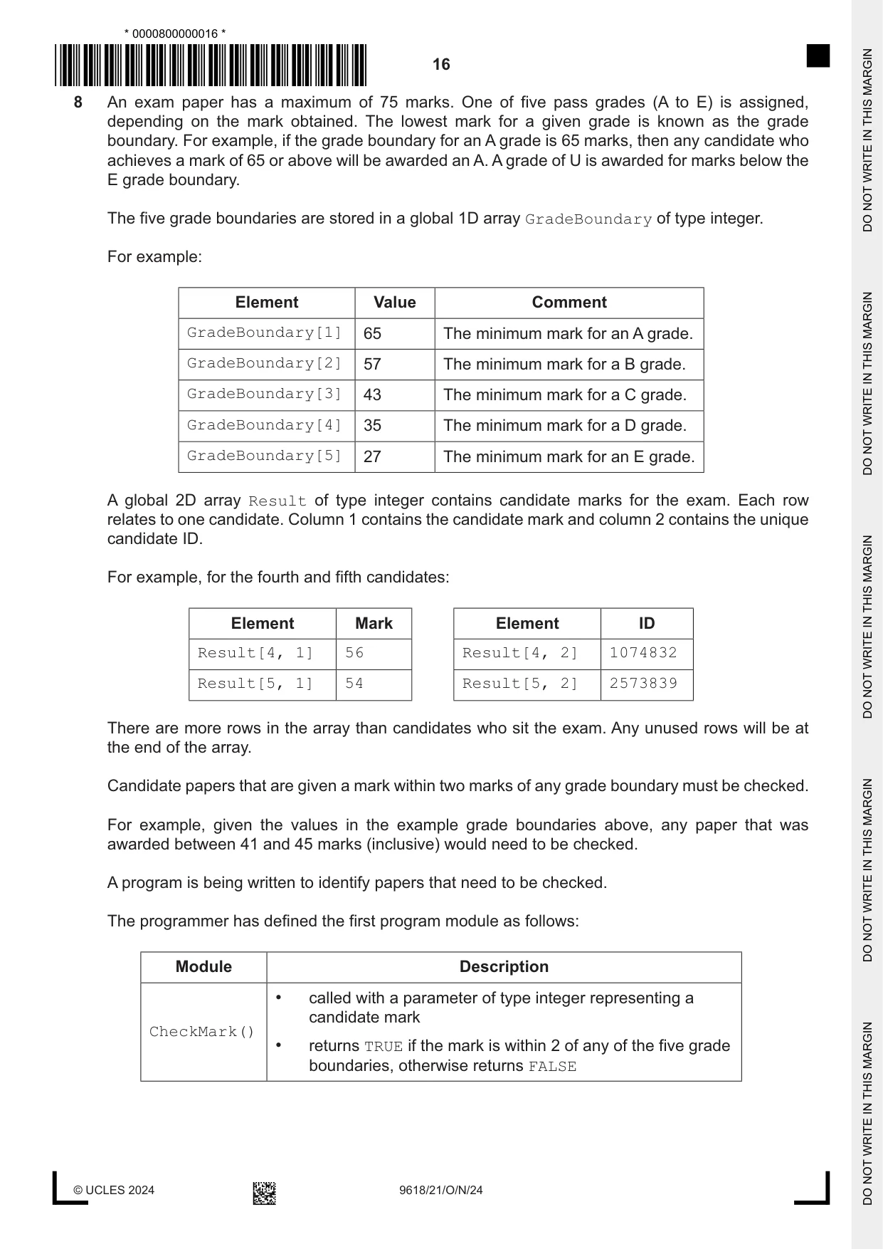 Cambridge A Level Computer Science 9618 2024 Oct/Nov Paper 2 · Variant 1 question paper, page 16 of 20