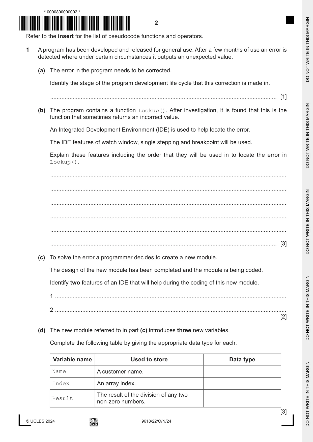 Cambridge A Level Computer Science 9618 2024 Oct/Nov Paper 2 · Variant 2 question paper, page 2 of 24