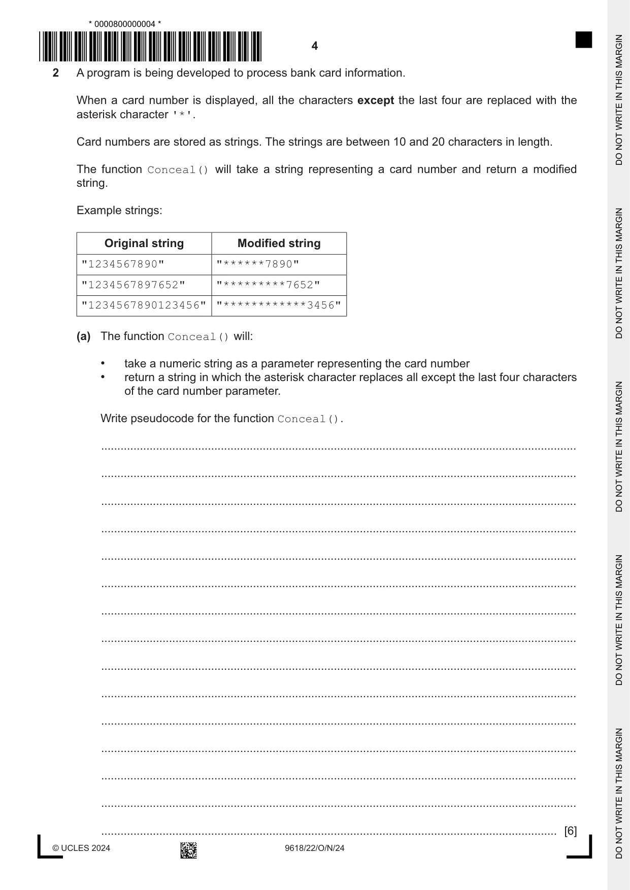 Cambridge A Level Computer Science 9618 2024 Oct/Nov Paper 2 · Variant 2 question paper, page 4 of 24