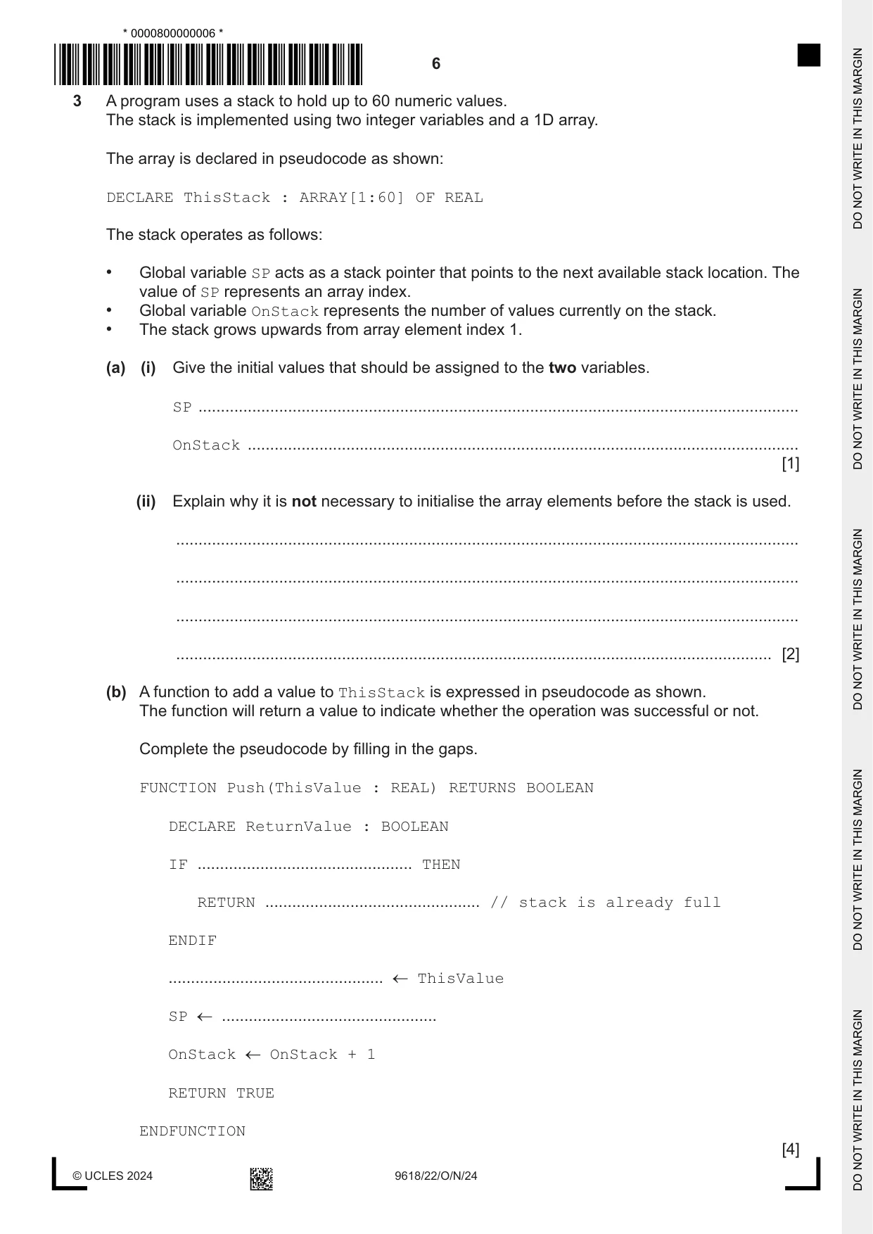 Cambridge A Level Computer Science 9618 2024 Oct/Nov Paper 2 · Variant 2 question paper, page 6 of 24