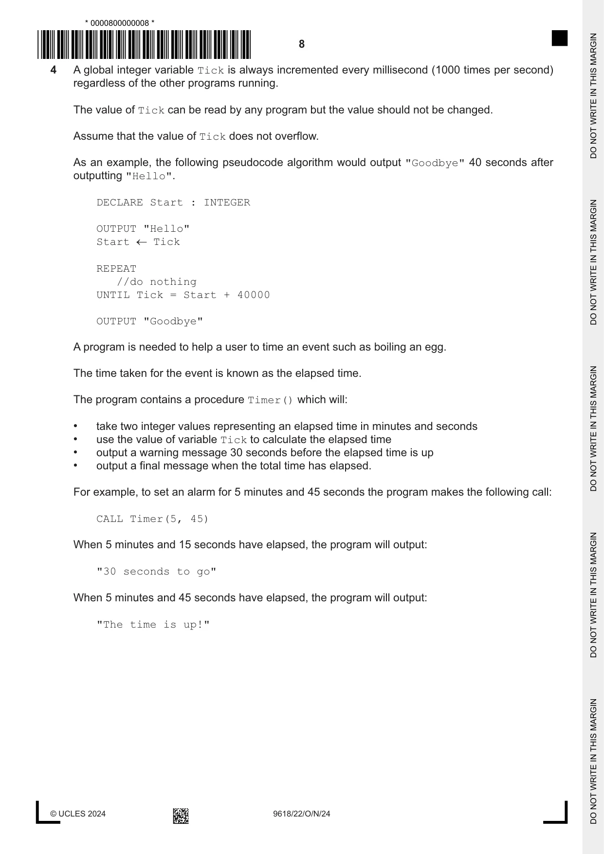 Cambridge A Level Computer Science 9618 2024 Oct/Nov Paper 2 · Variant 2 question paper, page 8 of 24