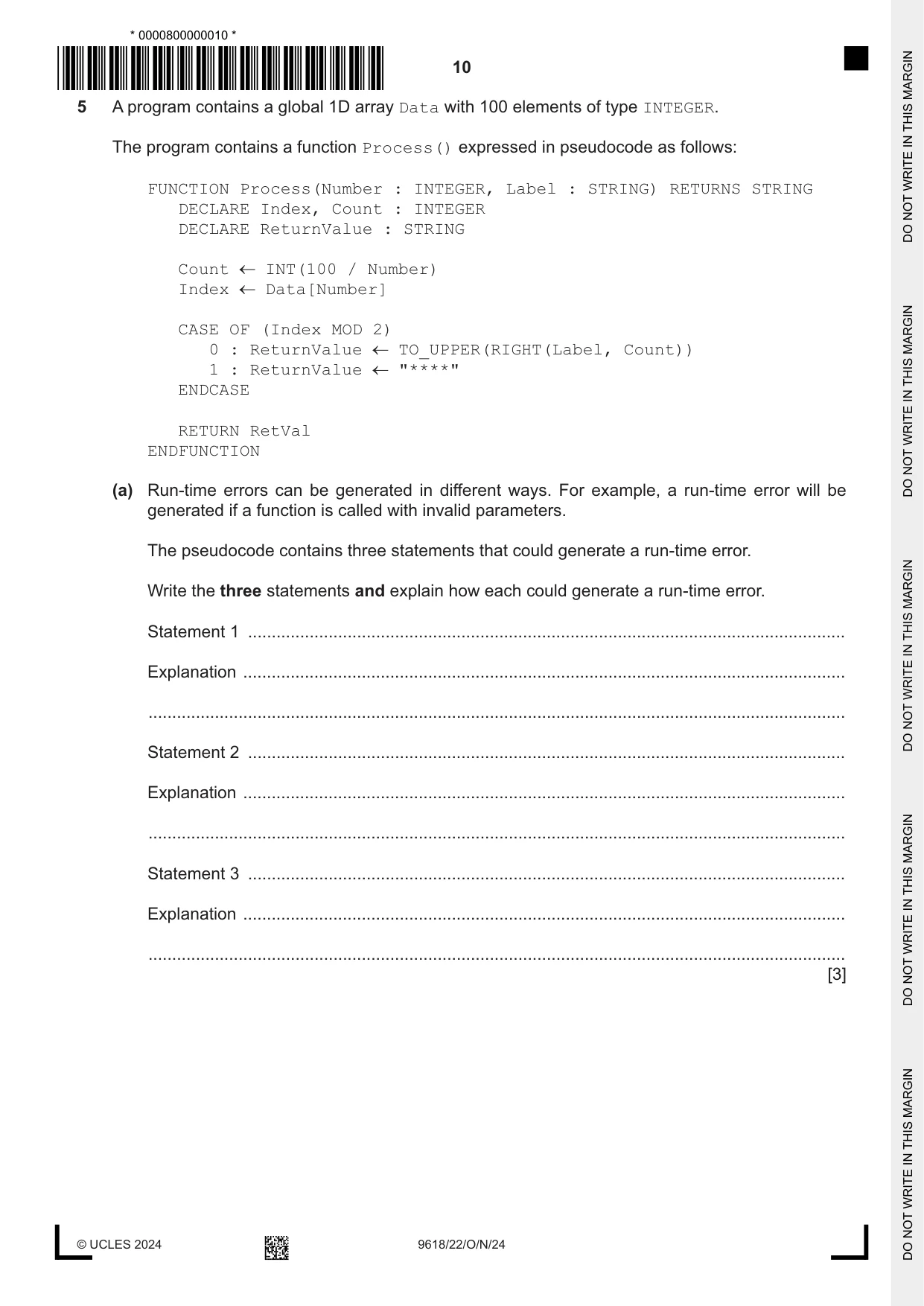 Cambridge A Level Computer Science 9618 2024 Oct/Nov Paper 2 · Variant 2 question paper, page 10 of 24