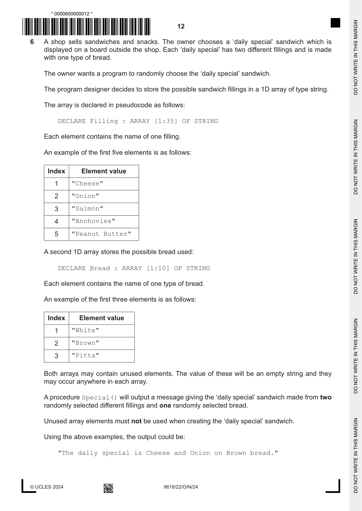 Cambridge A Level Computer Science 9618 2024 Oct/Nov Paper 2 · Variant 2 question paper, page 12 of 24