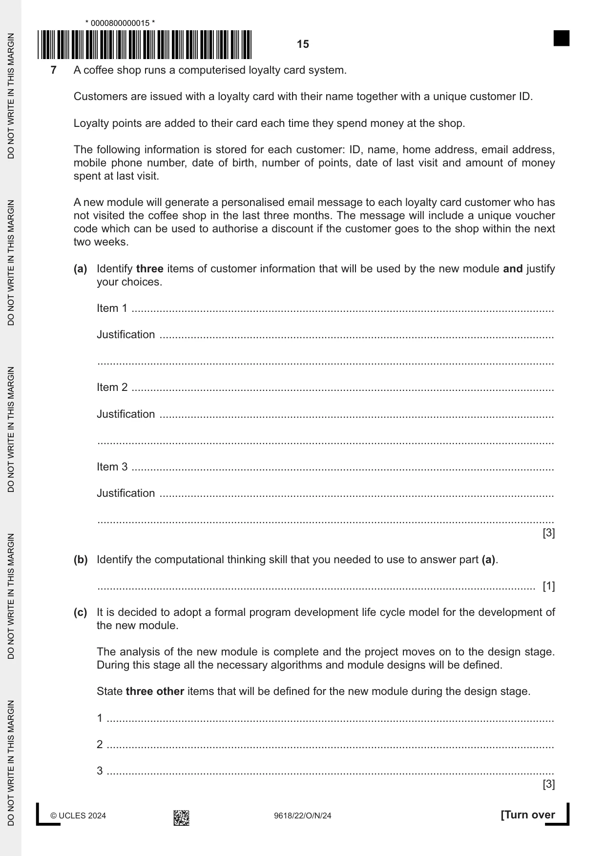 Cambridge A Level Computer Science 9618 2024 Oct/Nov Paper 2 · Variant 2 question paper, page 15 of 24
