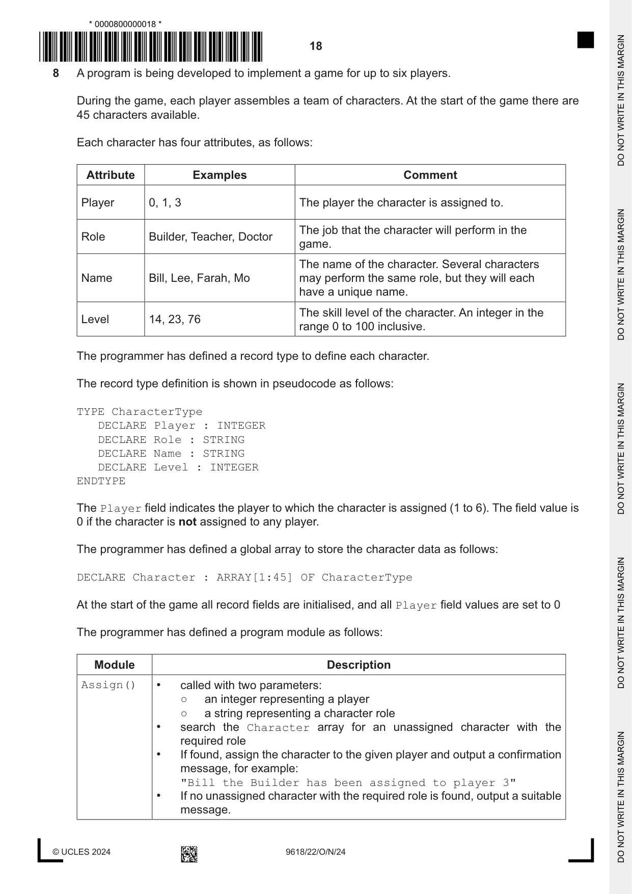 Cambridge A Level Computer Science 9618 2024 Oct/Nov Paper 2 · Variant 2 question paper, page 18 of 24