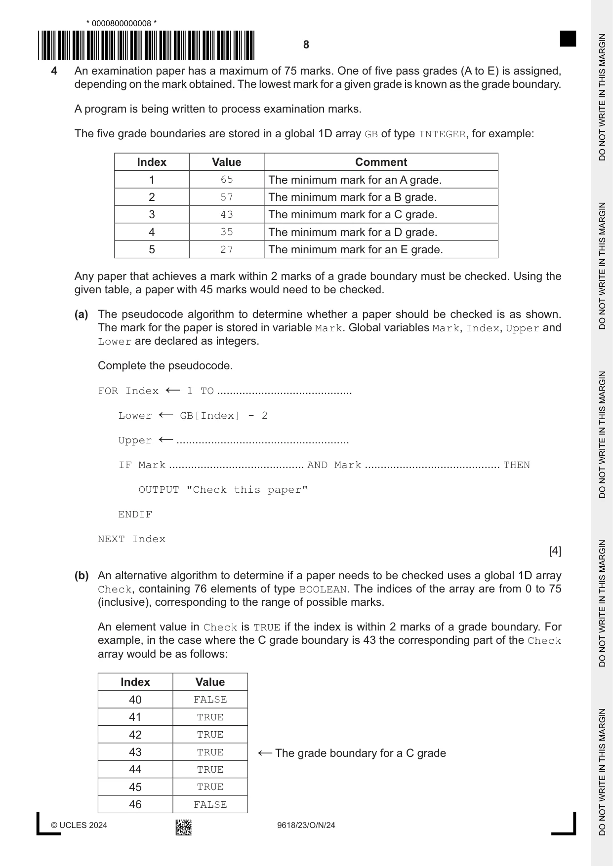 Cambridge A Level Computer Science 9618 2024 Oct/Nov Paper 2 · Variant 3 question paper, page 8 of 20