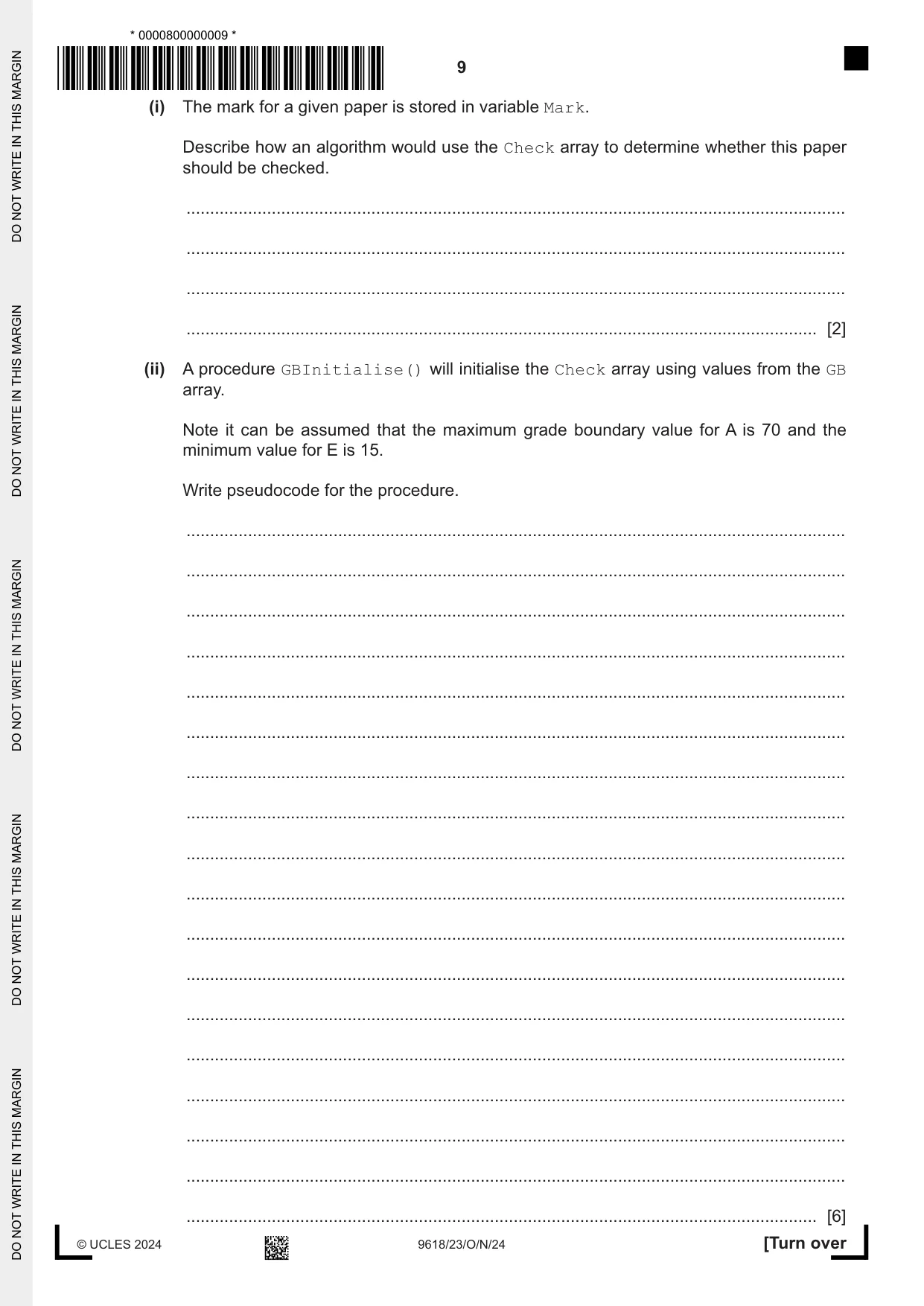 Cambridge A Level Computer Science 9618 2024 Oct/Nov Paper 2 · Variant 3 question paper, page 9 of 20