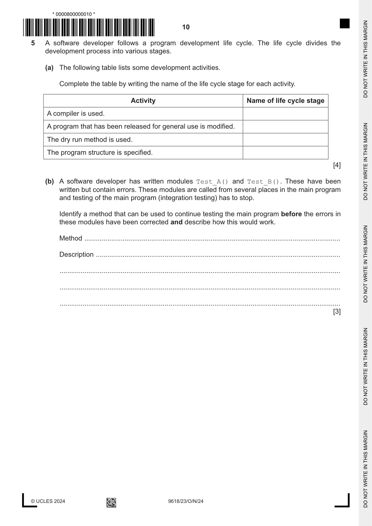 Cambridge A Level Computer Science 9618 2024 Oct/Nov Paper 2 · Variant 3 question paper, page 10 of 20