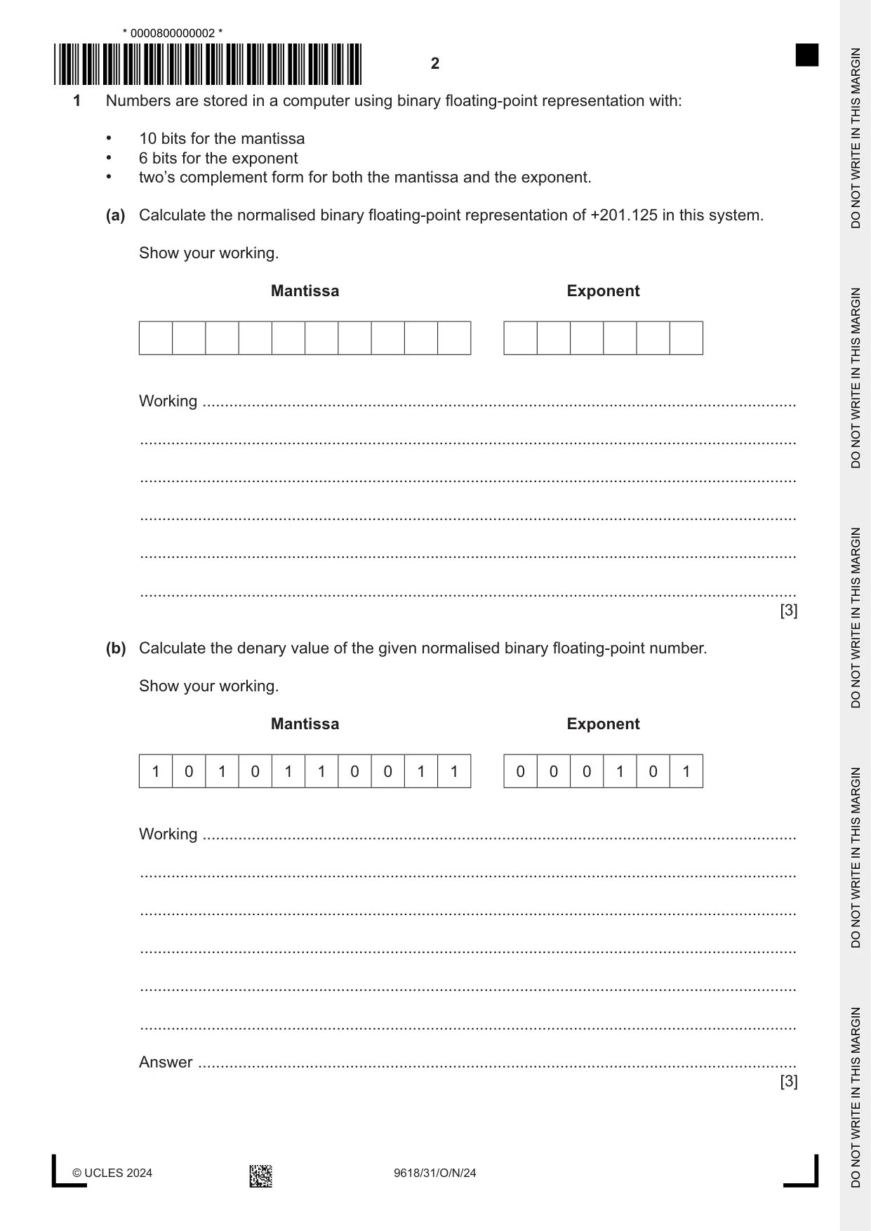 Cambridge A Level Computer Science 9618 2024 Oct/Nov Paper 3 · Variant 1 question paper, page 2 of 16