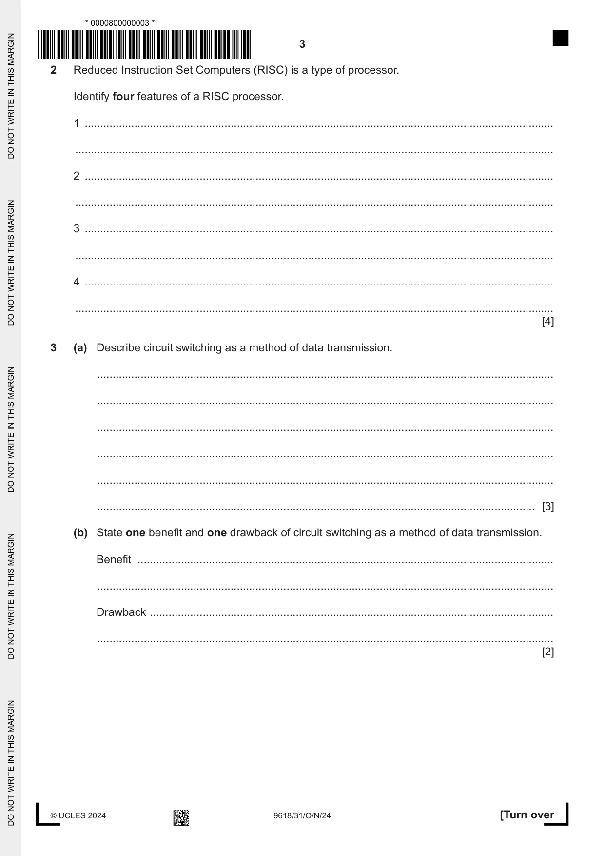 Cambridge A Level Computer Science 9618 2024 Oct/Nov Paper 3 · Variant 1 question paper, page 3 of 16