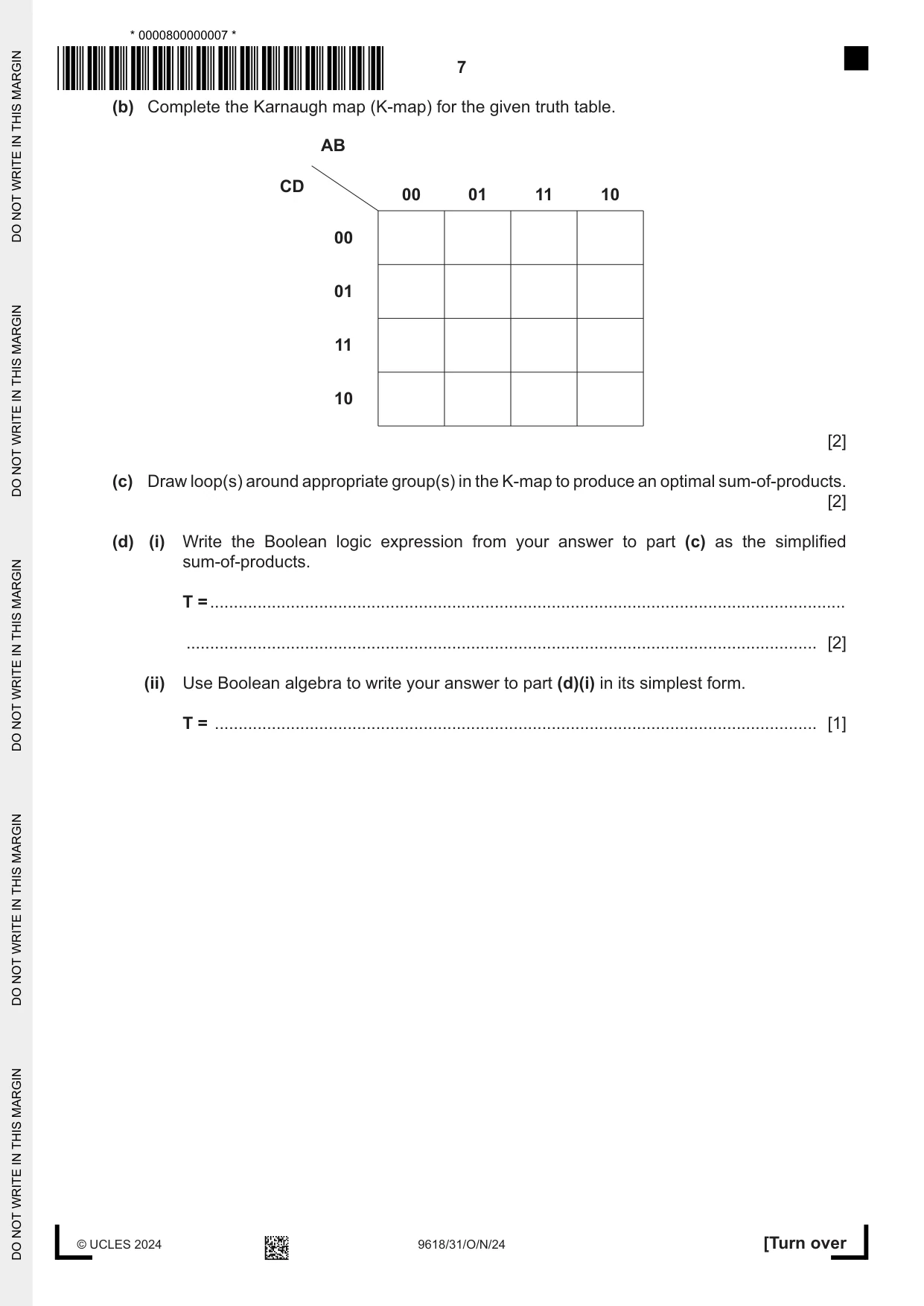 Cambridge A Level Computer Science 9618 2024 Oct/Nov Paper 3 · Variant 1 question paper, page 7 of 16