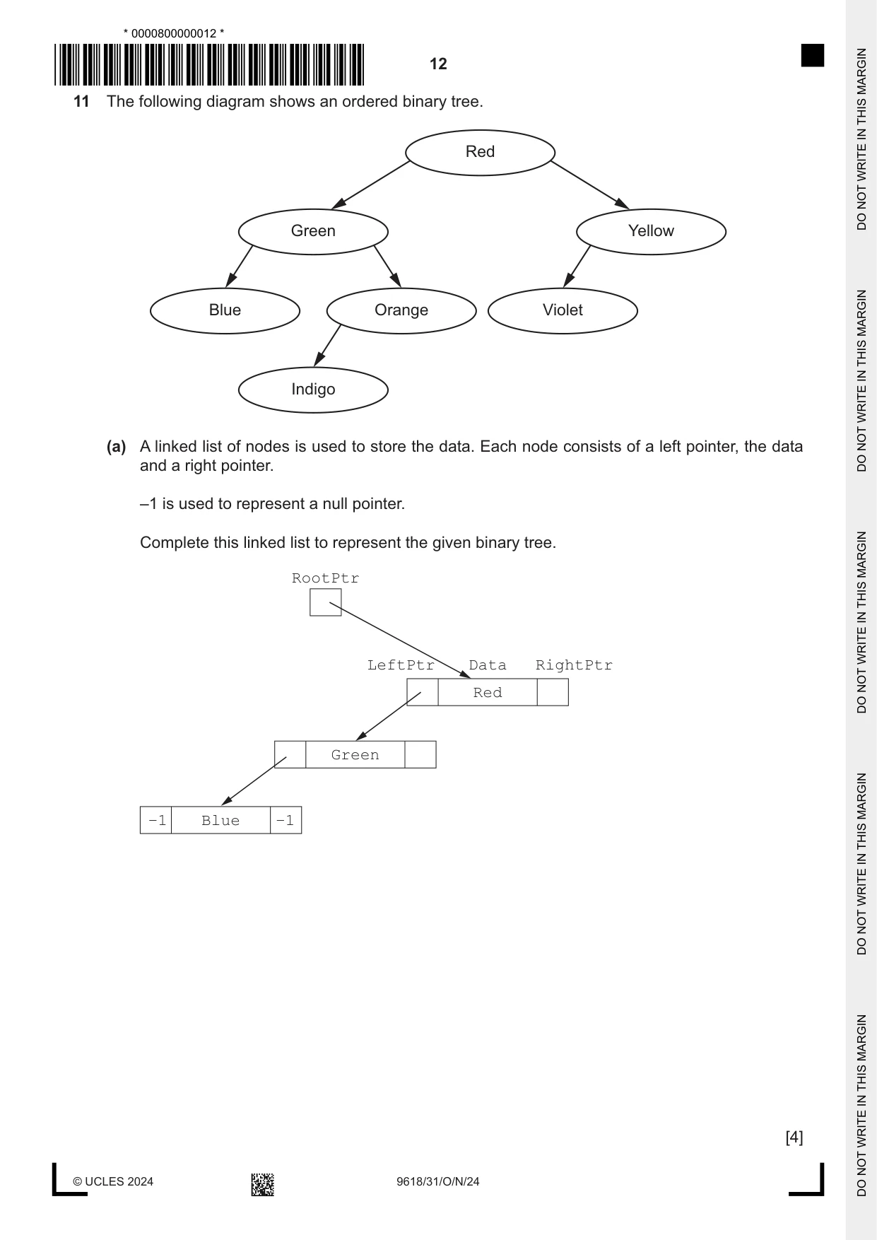 Cambridge A Level Computer Science 9618 2024 Oct/Nov Paper 3 · Variant 1 question paper, page 12 of 16