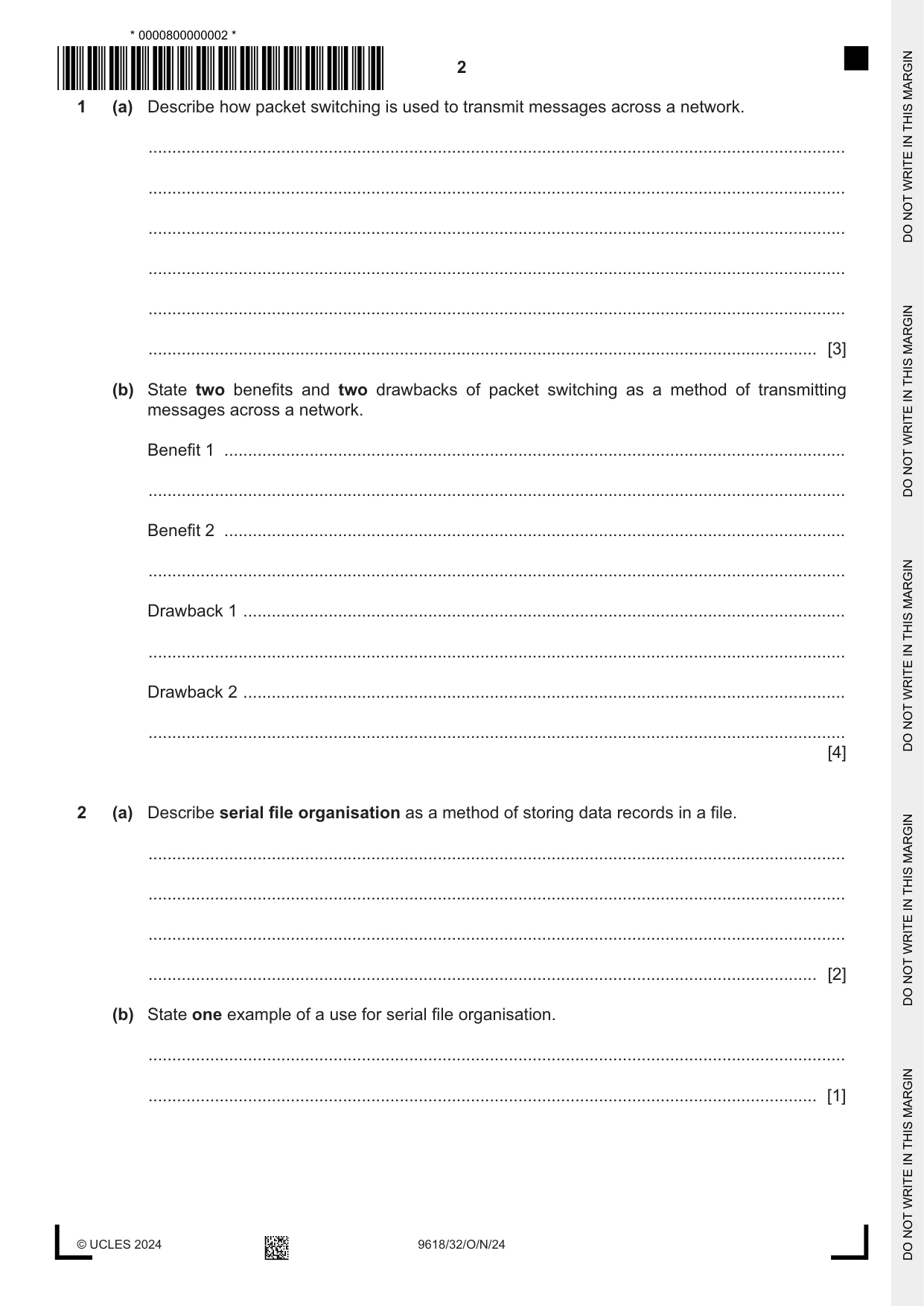 Cambridge A Level Computer Science 9618 2024 Oct/Nov Paper 3 · Variant 2 question paper, page 2 of 16