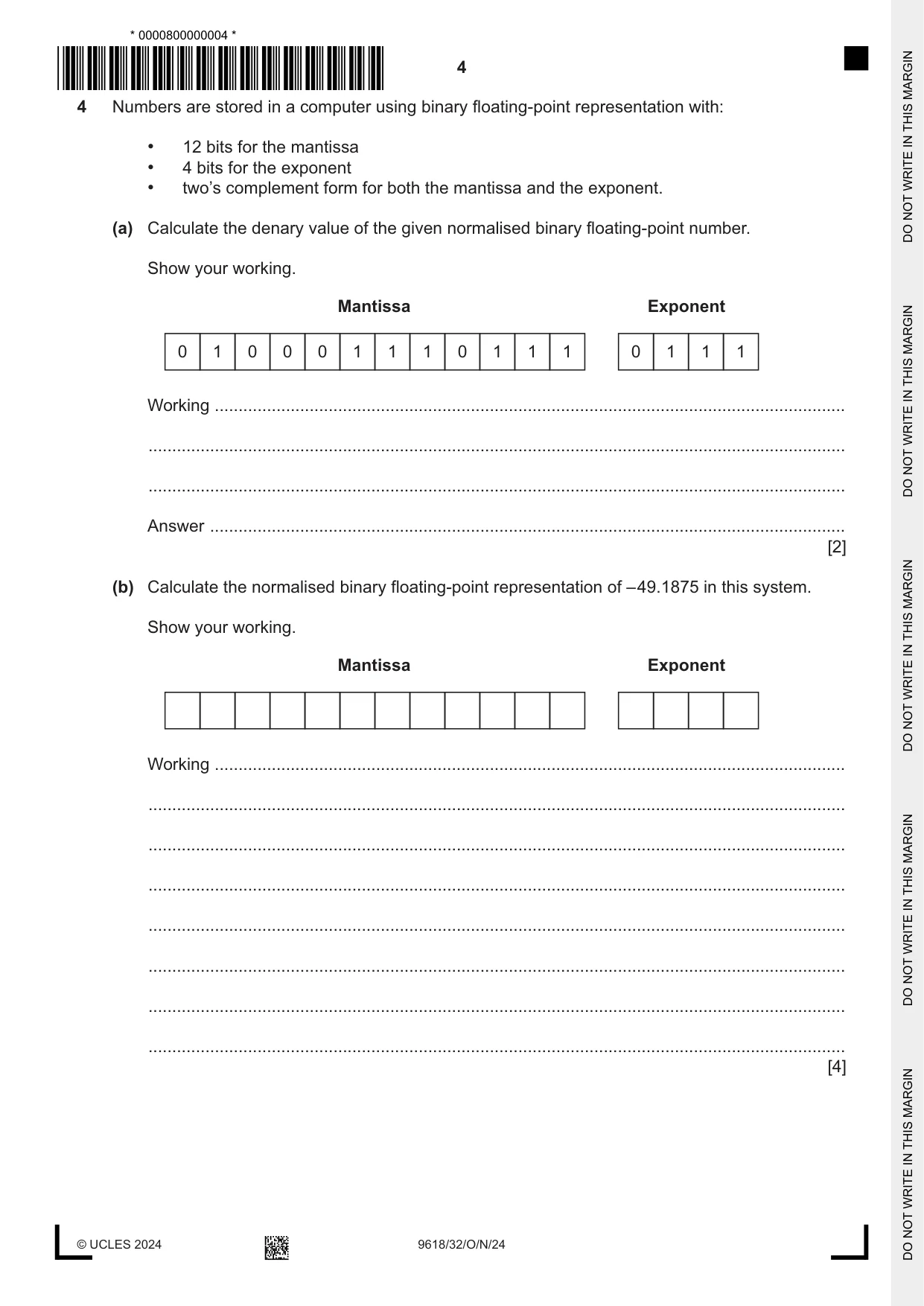 Cambridge A Level Computer Science 9618 2024 Oct/Nov Paper 3 · Variant 2 question paper, page 4 of 16