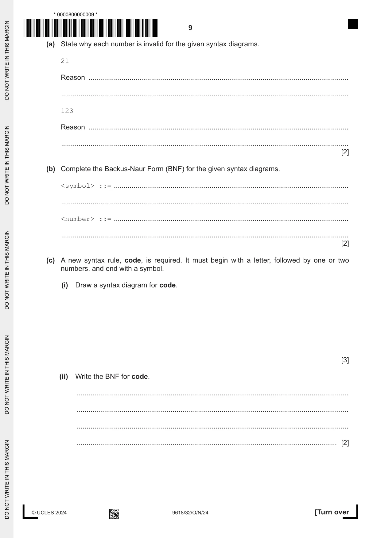 Cambridge A Level Computer Science 9618 2024 Oct/Nov Paper 3 · Variant 2 question paper, page 9 of 16