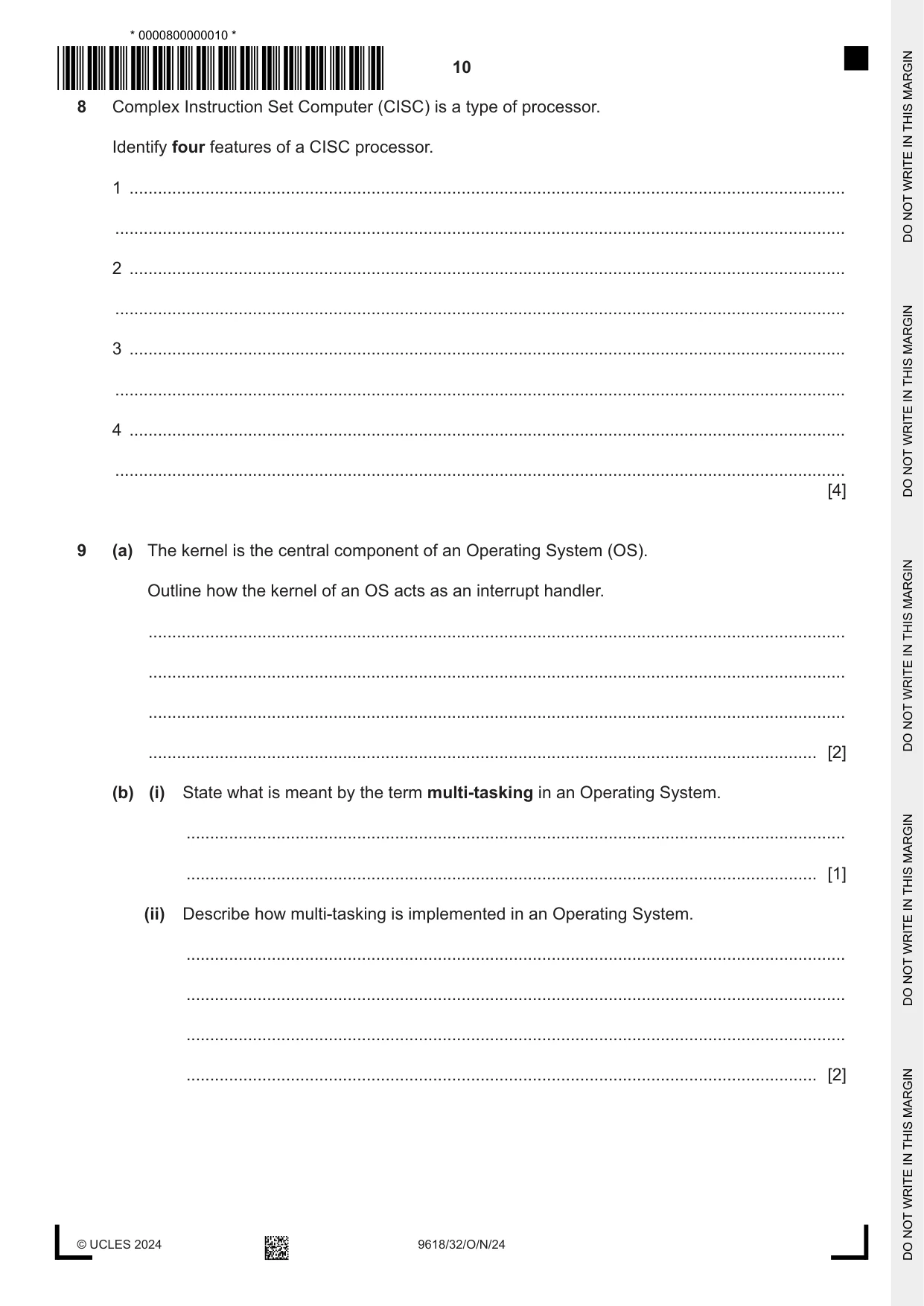 Cambridge A Level Computer Science 9618 2024 Oct/Nov Paper 3 · Variant 2 question paper, page 10 of 16