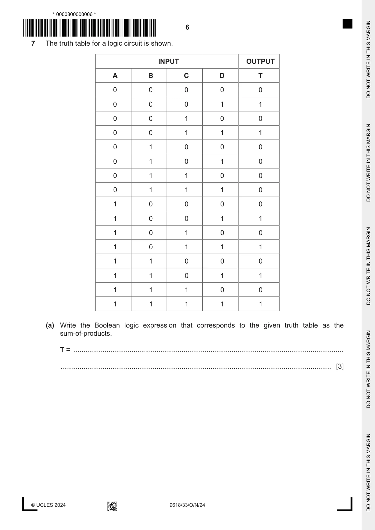 Cambridge A Level Computer Science 9618 2024 Oct/Nov Paper 3 · Variant 3 question paper, page 6 of 16
