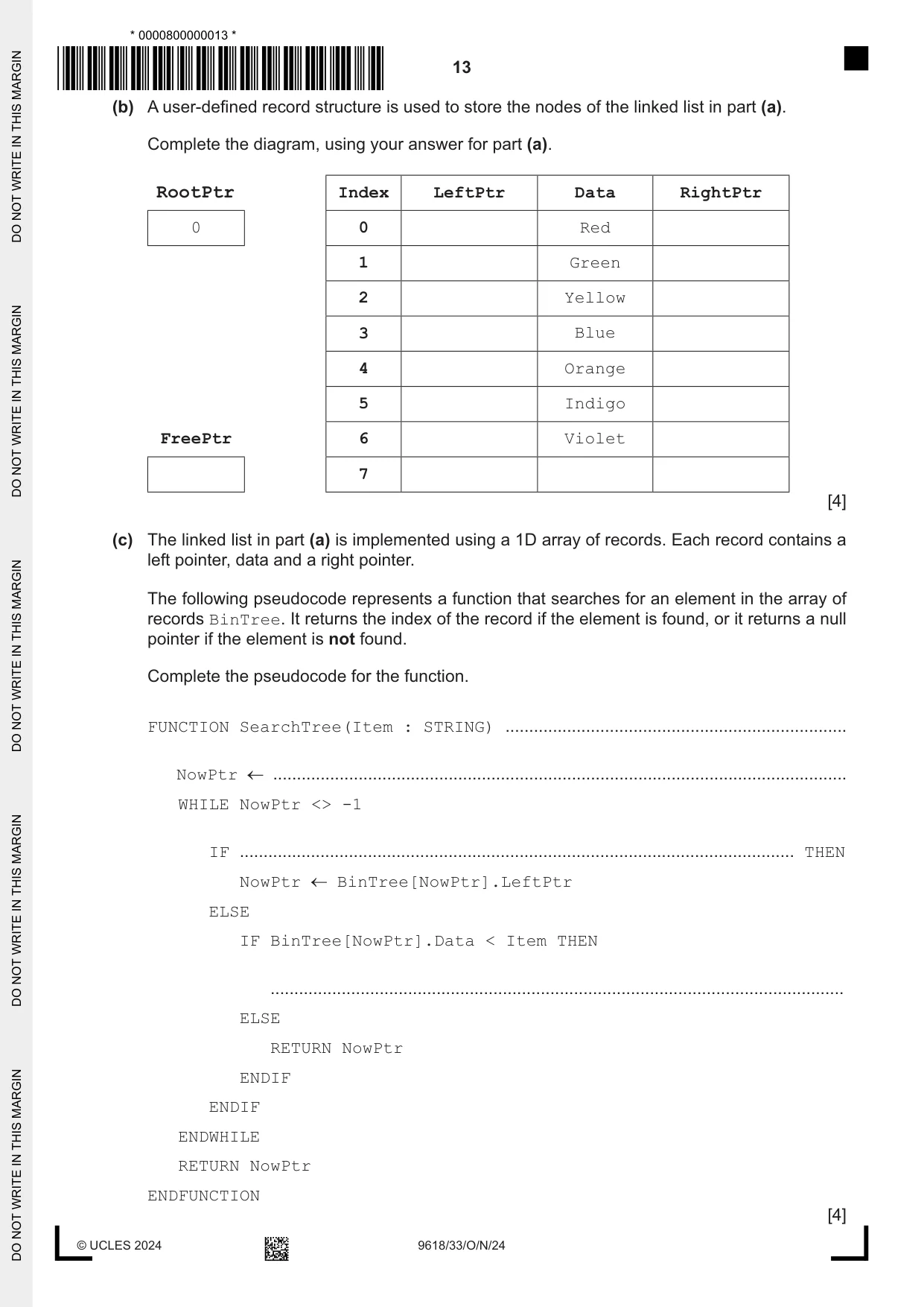 Cambridge A Level Computer Science 9618 2024 Oct/Nov Paper 3 · Variant 3 question paper, page 13 of 16