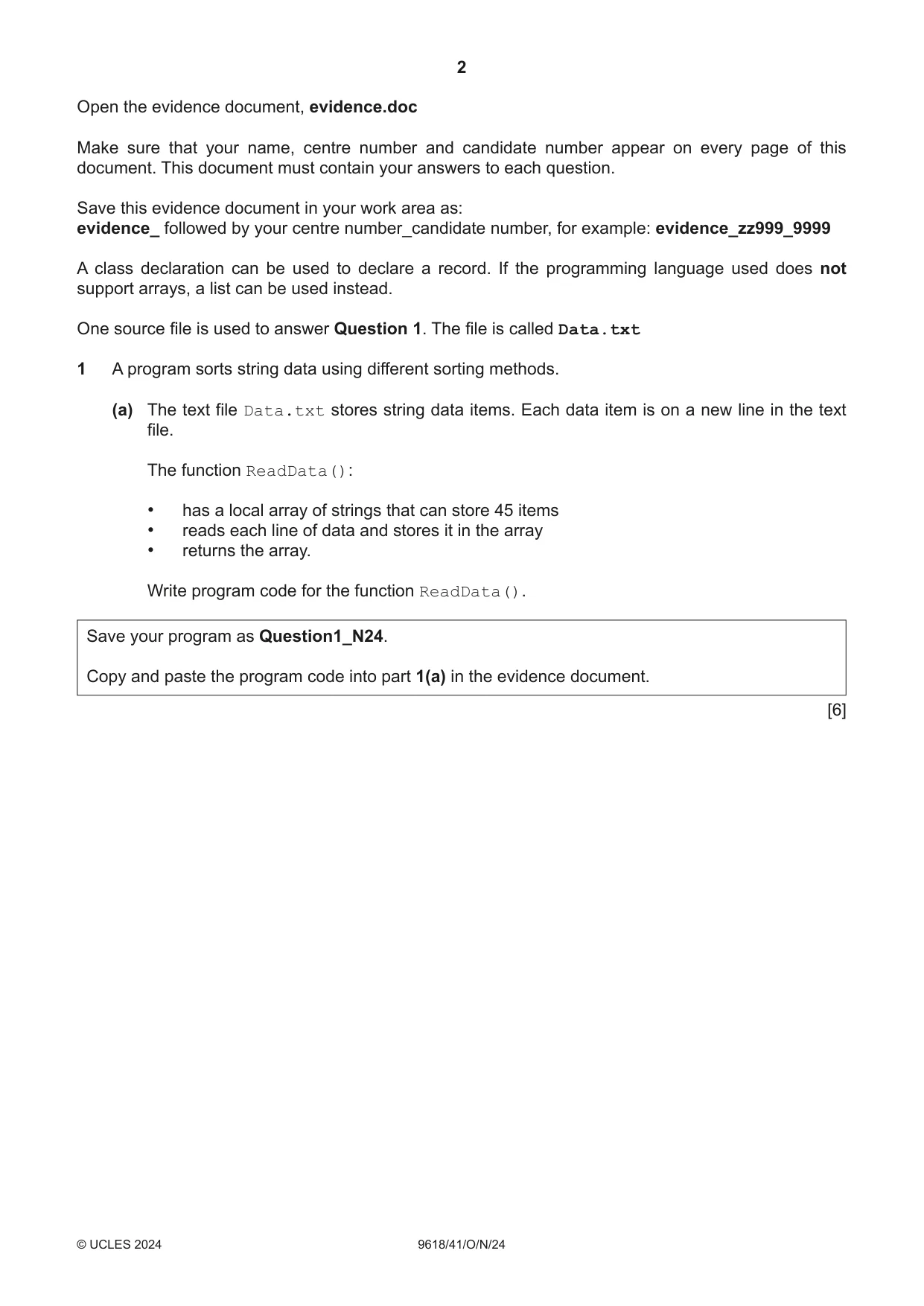 Cambridge A Level Computer Science 9618 2024 Oct/Nov Paper 4 · Variant 1 question paper, page 2 of 16