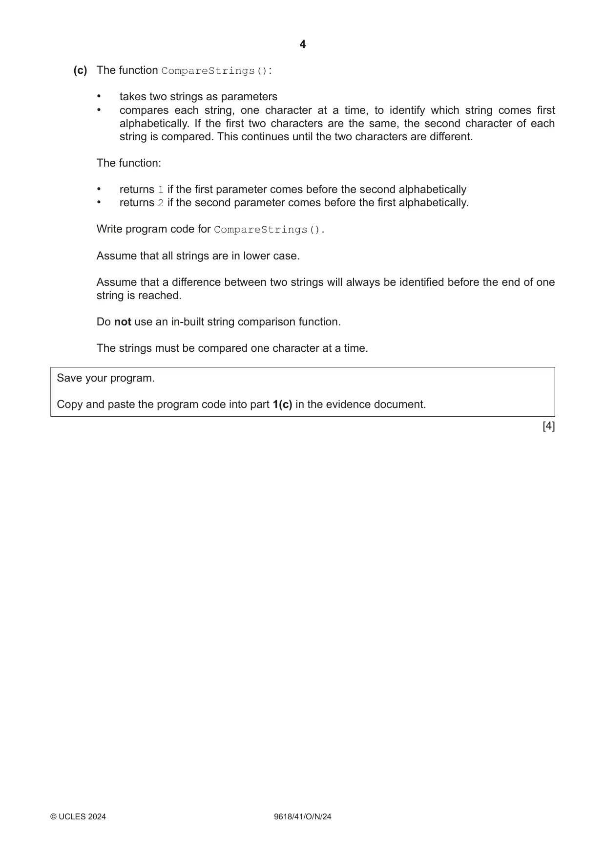 Cambridge A Level Computer Science 9618 2024 Oct/Nov Paper 4 · Variant 1 question paper, page 4 of 16