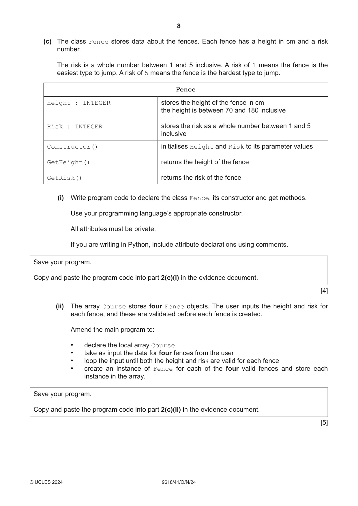 Cambridge A Level Computer Science 9618 2024 Oct/Nov Paper 4 · Variant 1 question paper, page 8 of 16