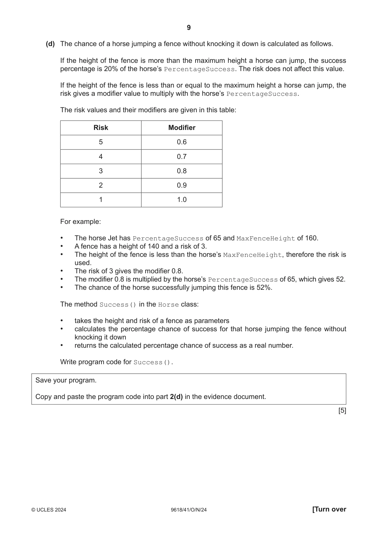 Cambridge A Level Computer Science 9618 2024 Oct/Nov Paper 4 · Variant 1 question paper, page 9 of 16