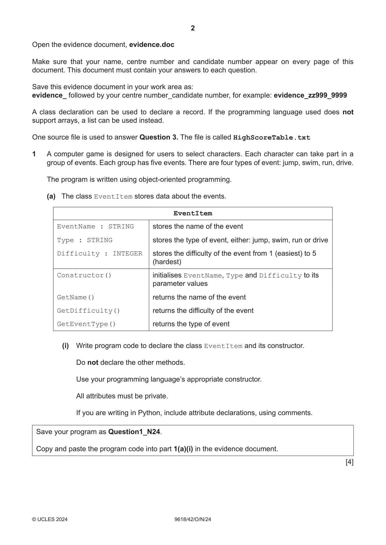 Cambridge A Level Computer Science 9618 2024 Oct/Nov Paper 4 · Variant 2 question paper, page 2 of 16