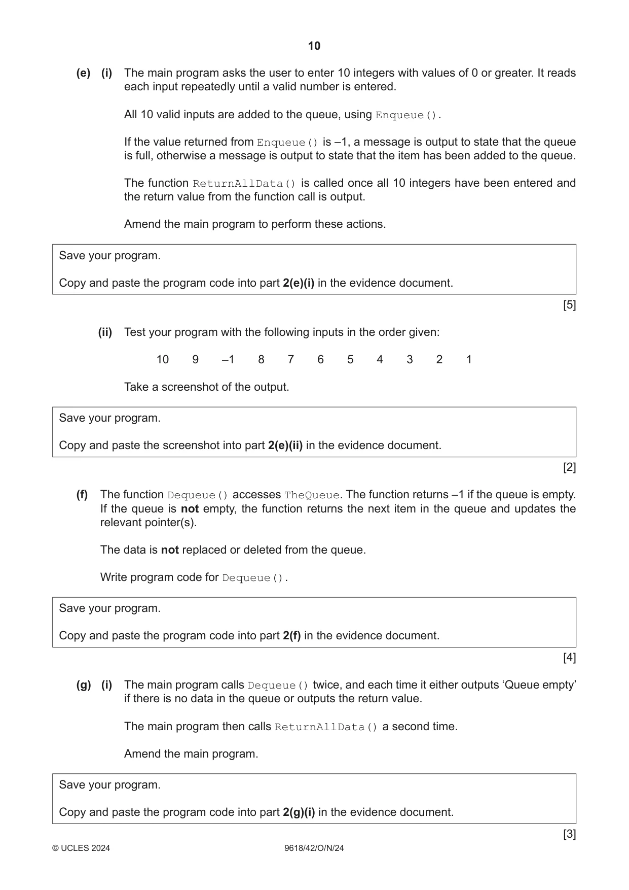 Cambridge A Level Computer Science 9618 2024 Oct/Nov Paper 4 · Variant 2 question paper, page 10 of 16