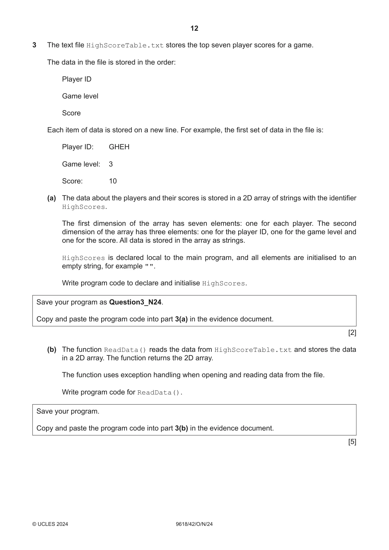 Cambridge A Level Computer Science 9618 2024 Oct/Nov Paper 4 · Variant 2 question paper, page 12 of 16