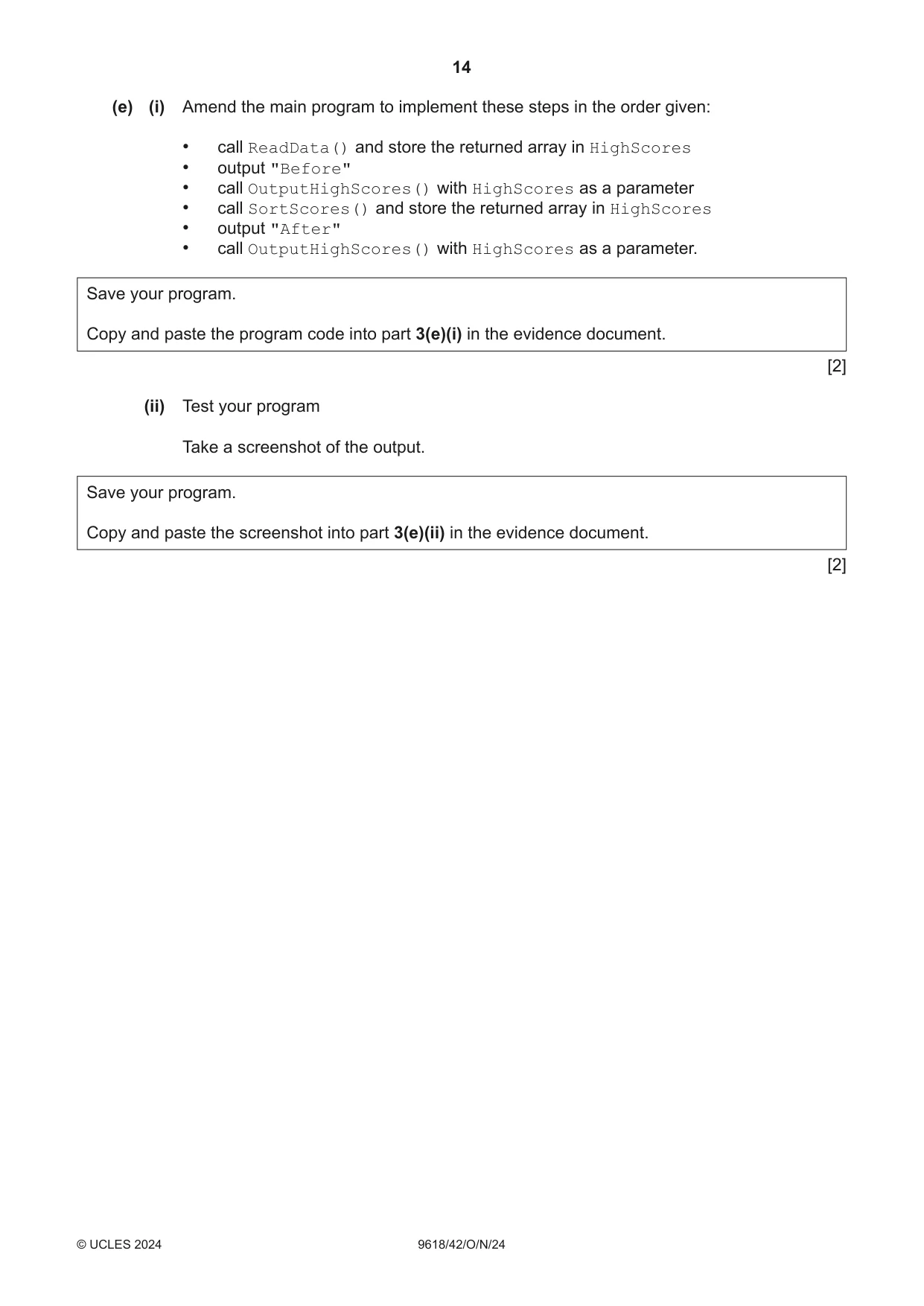 Cambridge A Level Computer Science 9618 2024 Oct/Nov Paper 4 · Variant 2 question paper, page 14 of 16