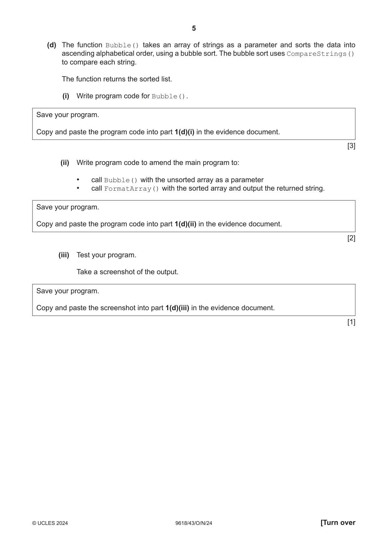 Cambridge A Level Computer Science 9618 2024 Oct/Nov Paper 4 · Variant 3 question paper, page 5 of 16