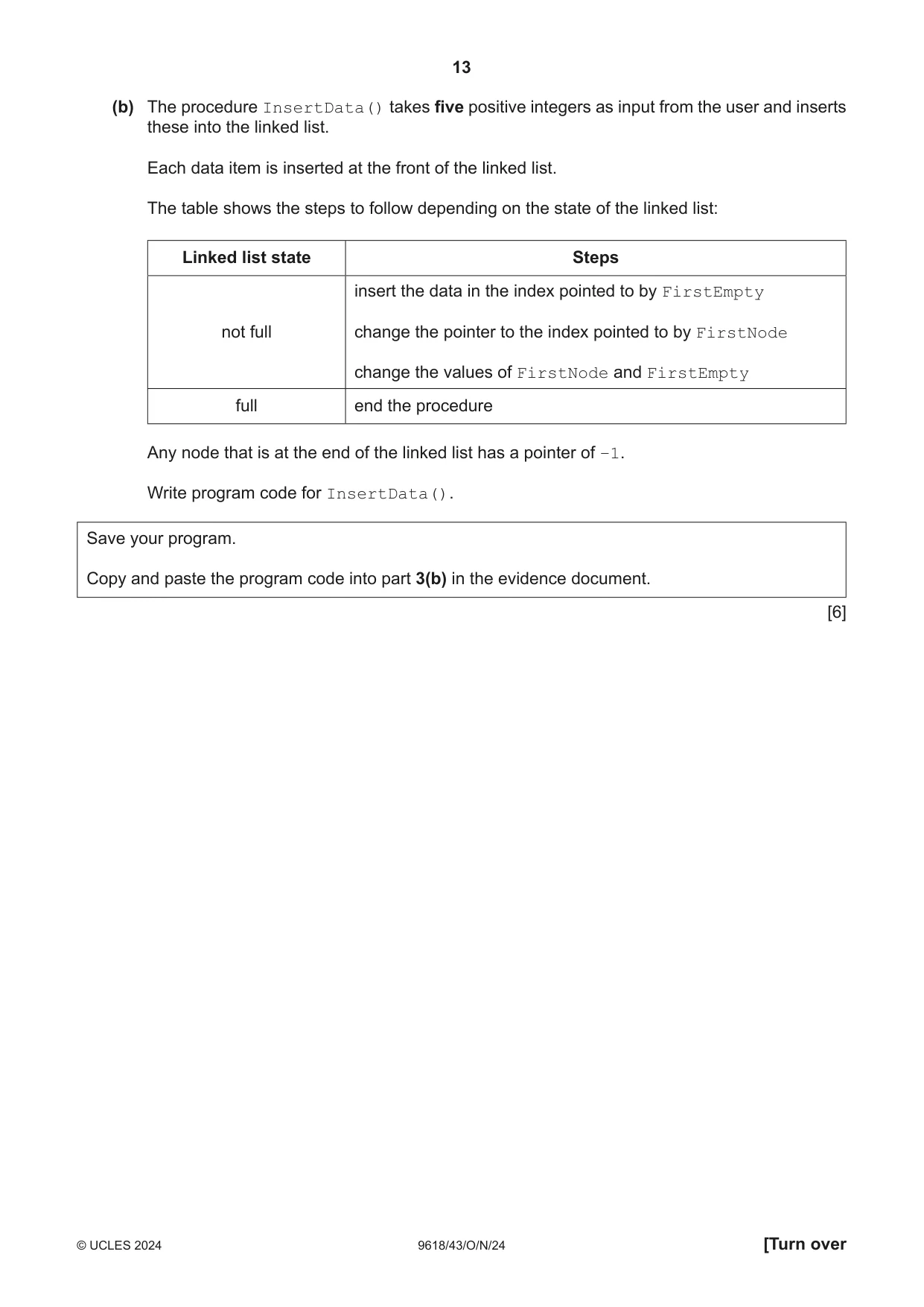 Cambridge A Level Computer Science 9618 2024 Oct/Nov Paper 4 · Variant 3 question paper, page 13 of 16