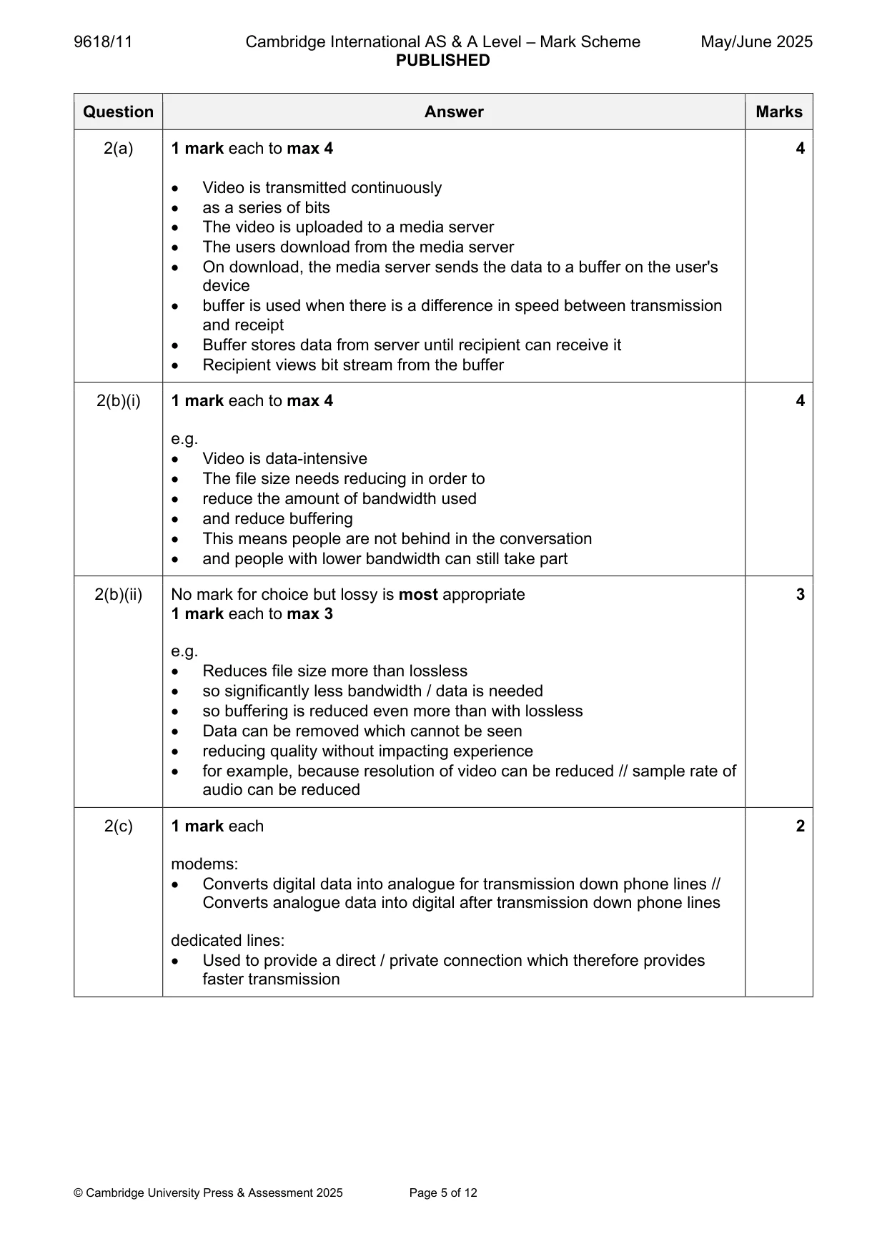 Mark scheme, page 5 of 12