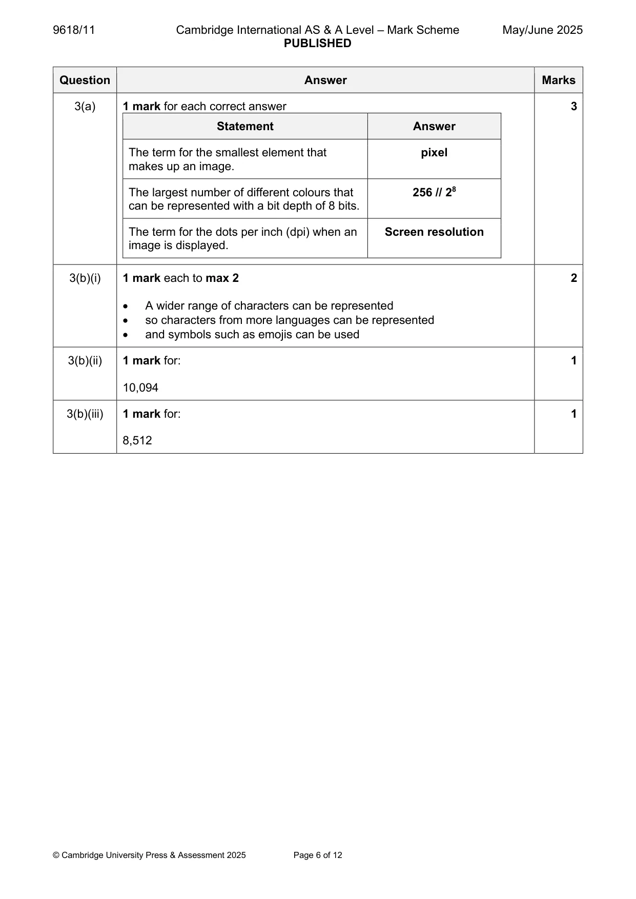 Mark scheme, page 6 of 12