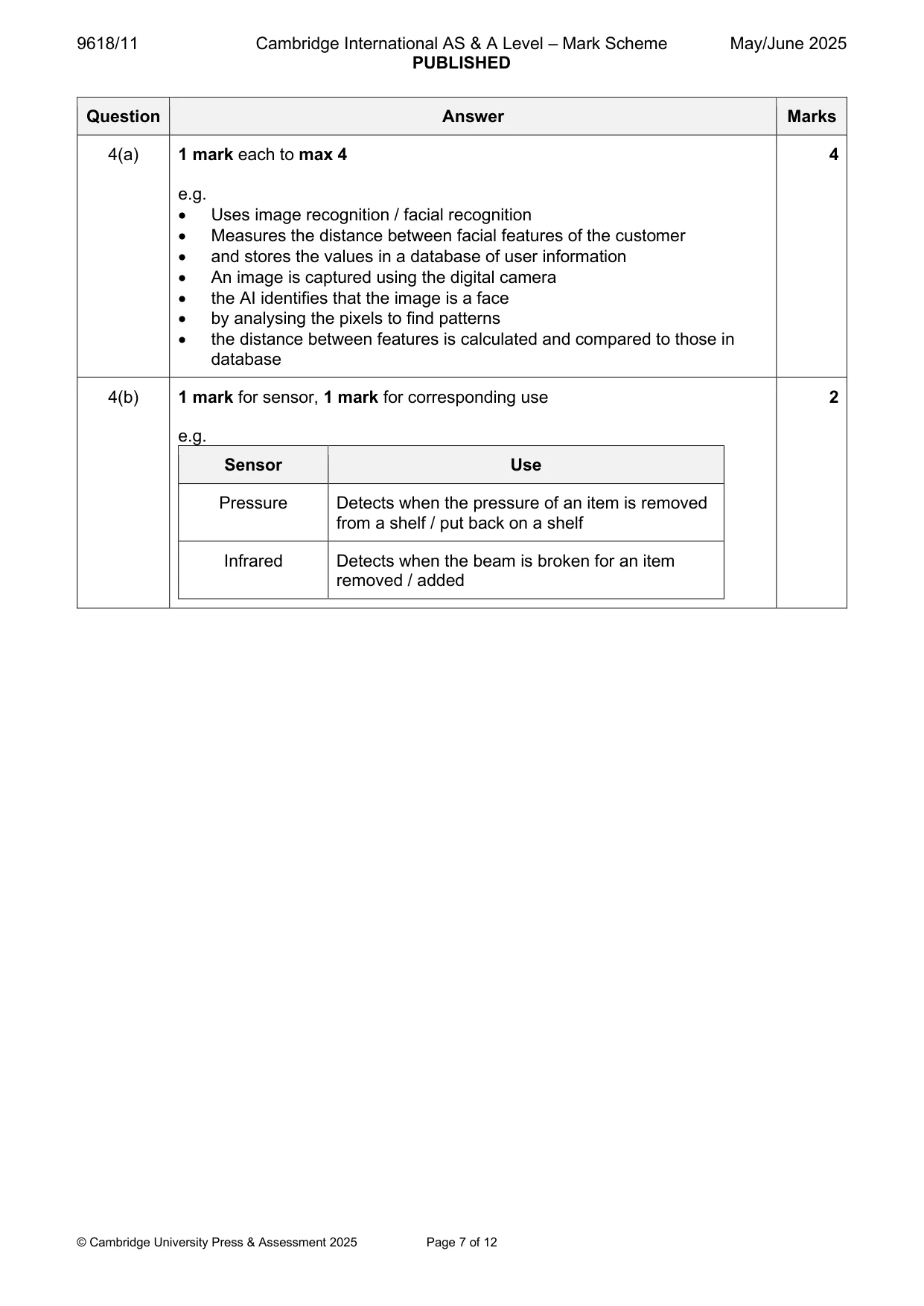Mark scheme, page 7 of 12