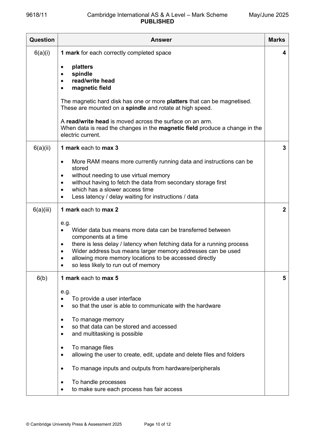 Mark scheme, page 10 of 12