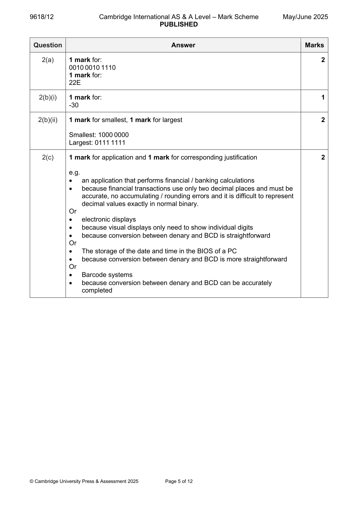 Mark scheme, page 5 of 12