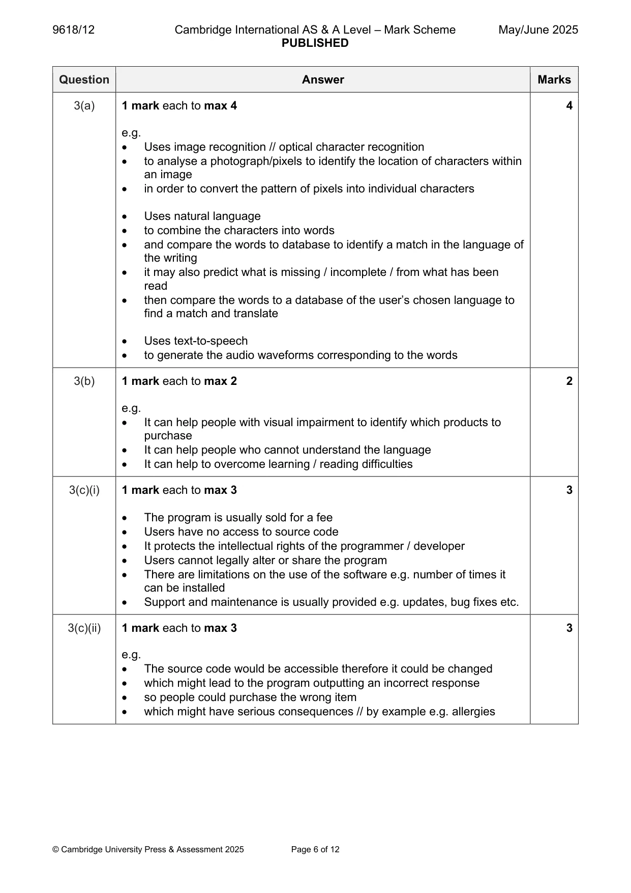 Mark scheme, page 6 of 12