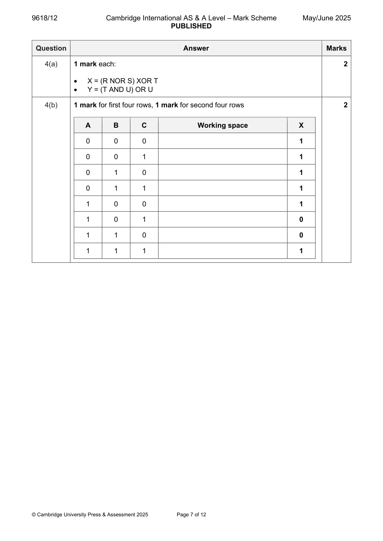 Mark scheme, page 7 of 12