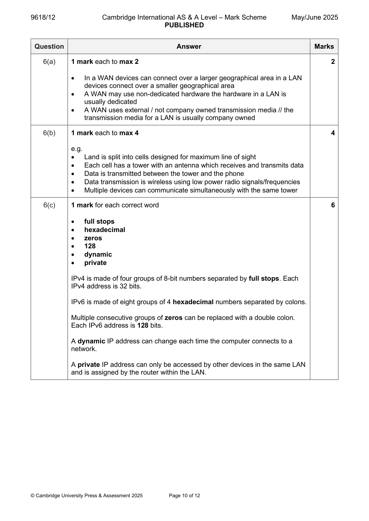 Mark scheme, page 10 of 12