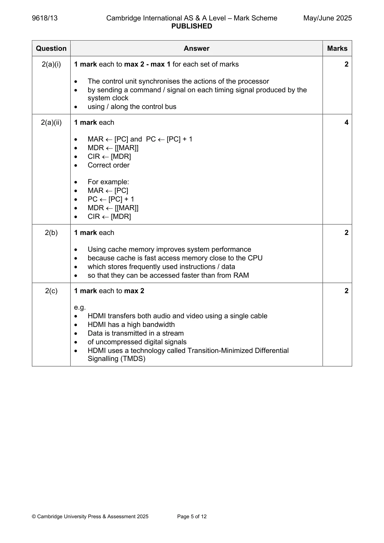 Mark scheme, page 5 of 12