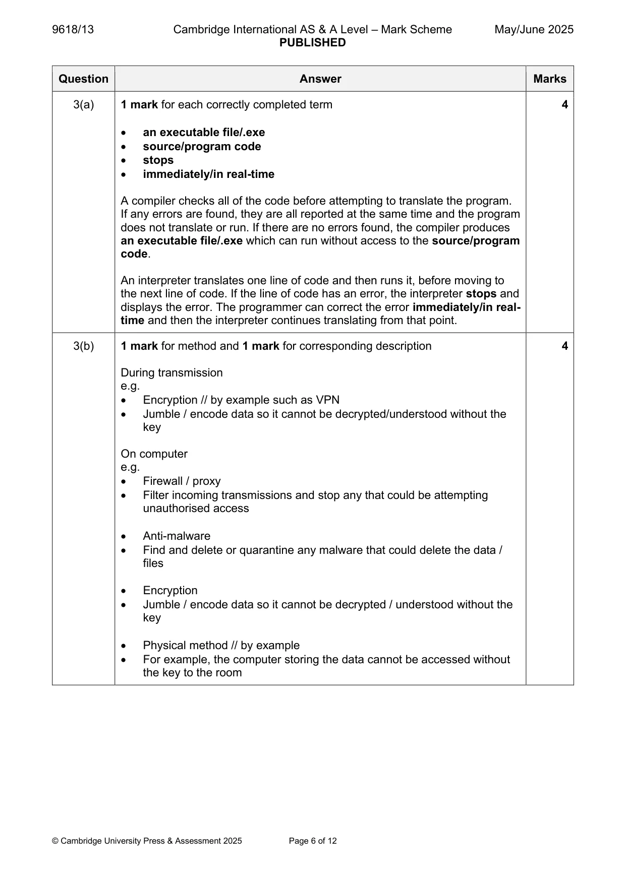 Mark scheme, page 6 of 12