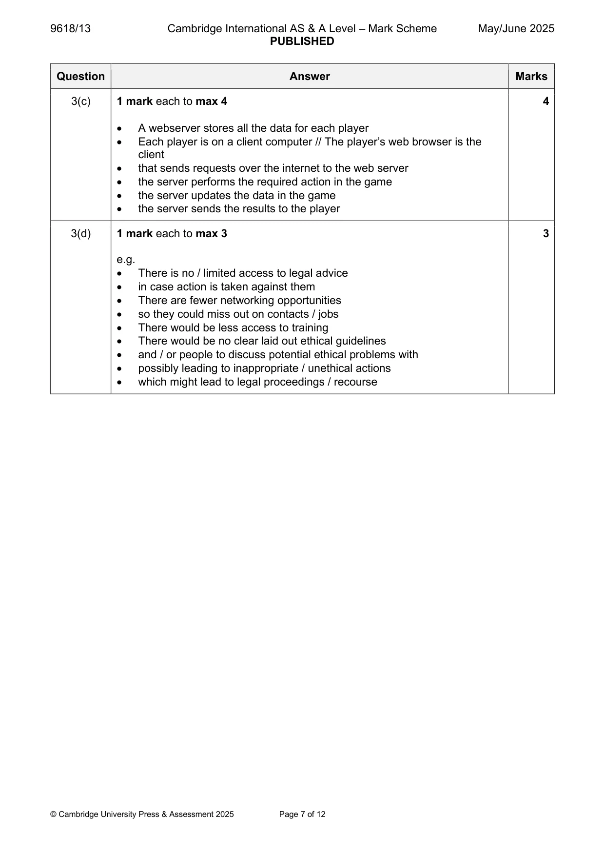 Mark scheme, page 7 of 12